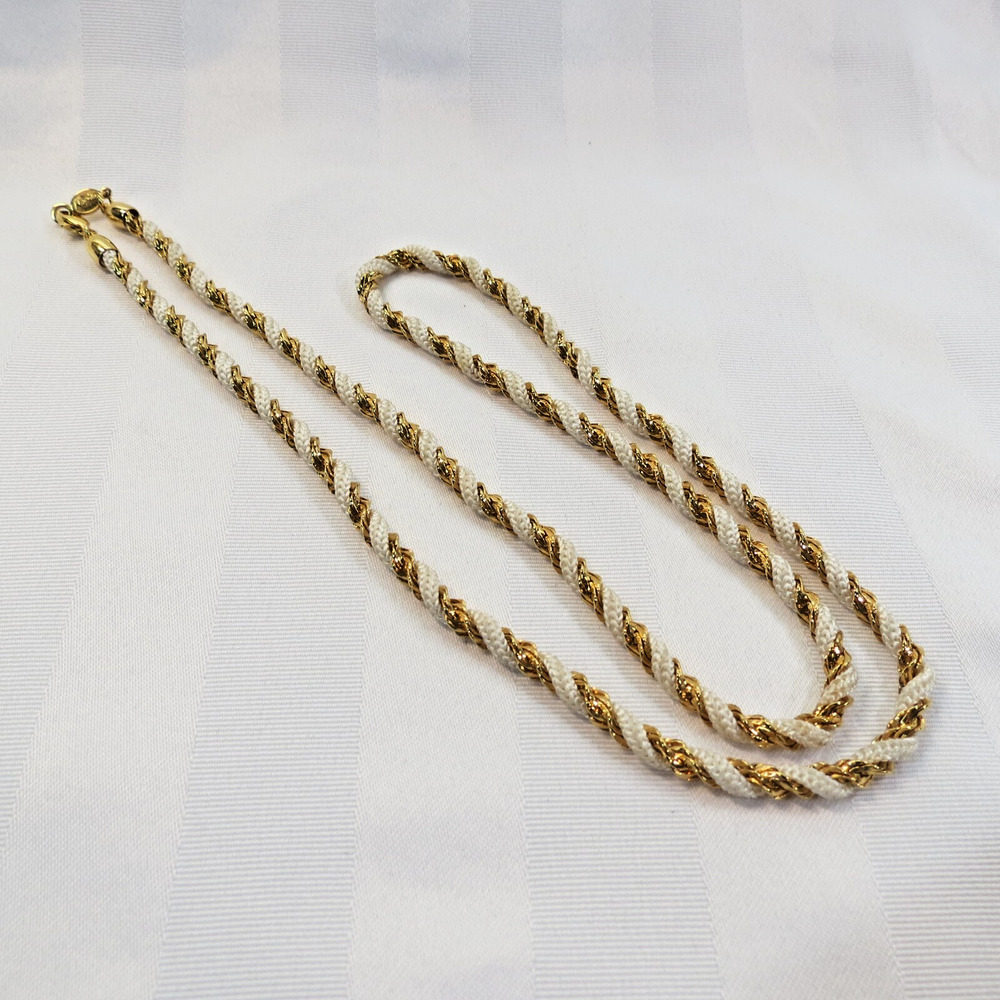 Vintage Signed Napier Twisted Rope Chain with White Nylon Accents 30” inches